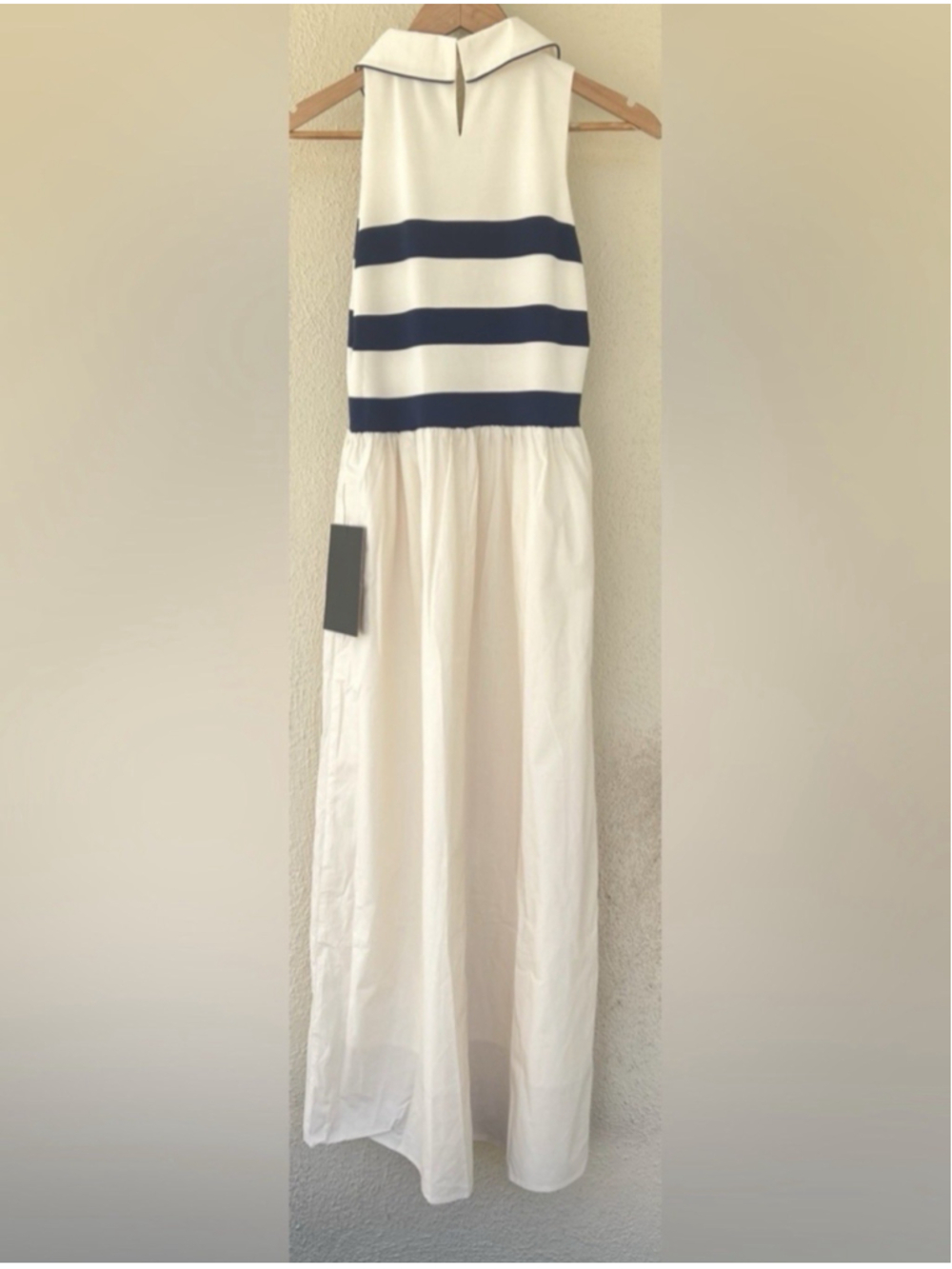 Tuckernuck Ivory Stripe Marina Midi Dress Medium Collared Coastal Nautical Prep - Picture 7 of 10